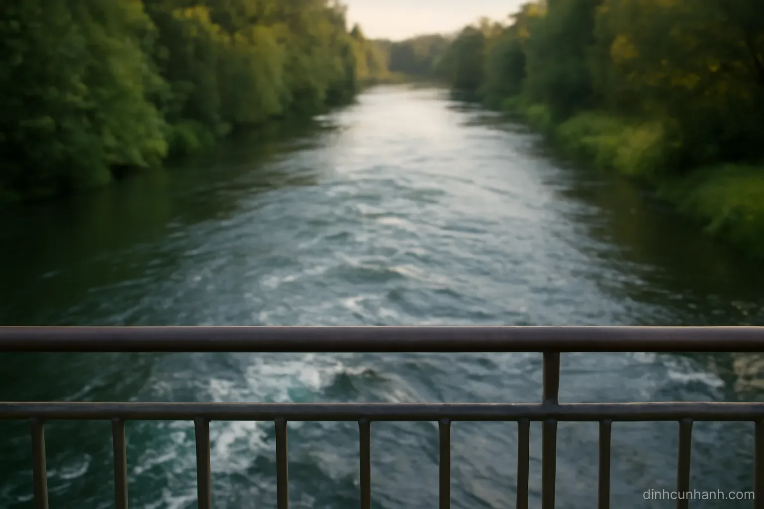 a river seen from a bridge where the current is visibly faster in the middle and nearly still at the banks