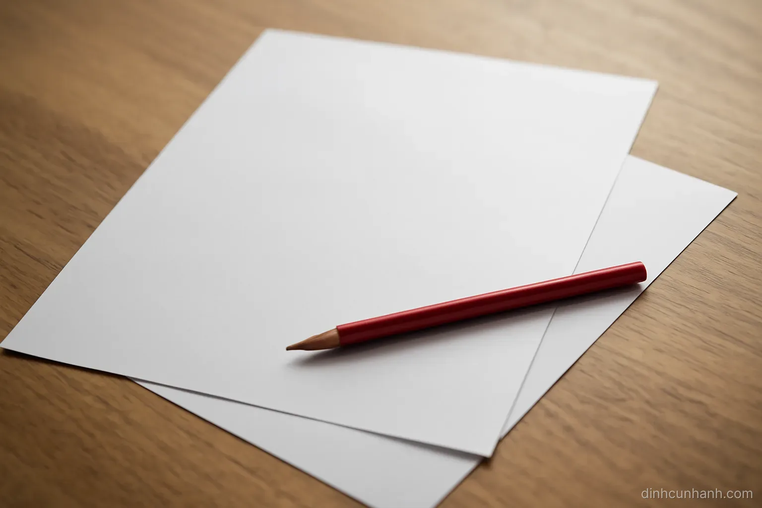 two printed sheets overlapping on a desk with a red pencil lying diagonally across the seam between them